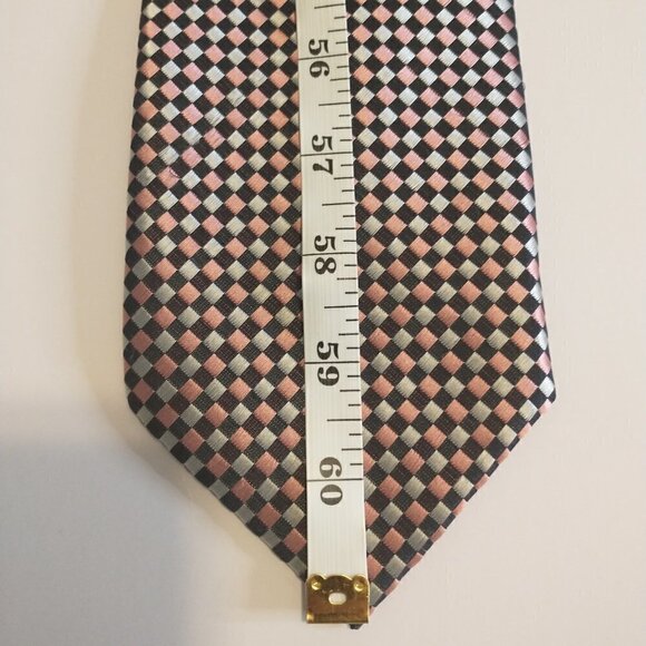 Paul Smith 100% Silk Tie Pink Silver Black Checkered Pattern Necktie - Picture 5 of 5